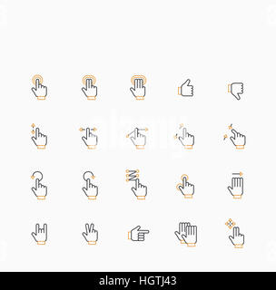 Linea di varie icone dei gesti con le mani Foto Stock