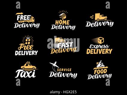 Il logo di consegna. Vettore di spedizione set di icone Illustrazione Vettoriale