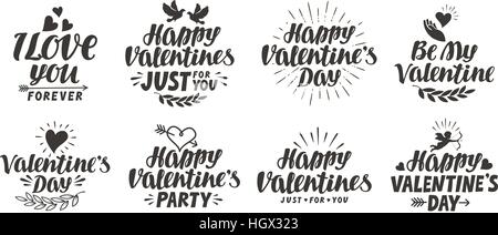 Felice giorno di San Valentino. Bella raccolta di etichette per la decorazione di biglietto di auguri. Illustrazione Vettoriale Illustrazione Vettoriale