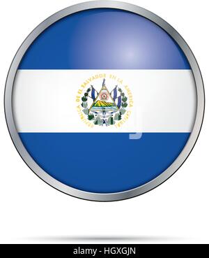 Vettore di bandiera salvadoregno pulsante. El Salvador bandiera in vetro in stile di pulsante con telaio di metallo. Illustrazione Vettoriale
