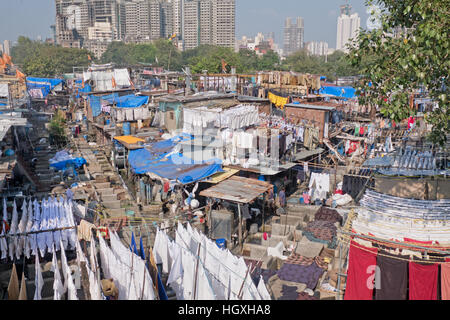 Dhobi Ghat, aperto lavanderia nel sud di Mumbai, India, che ha fama di essere il più grande del suo genere in tutto il mondo Foto Stock