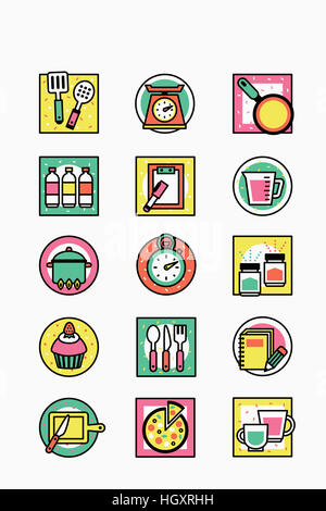 Varie icone correlate alla classe di cucina Foto Stock