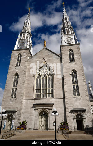 Davanti alla Cattedrale di Notre Dame Cattedrale cattolica romana Basilica a Ottawa con twin guglie di stagno e la Madonna Foto Stock