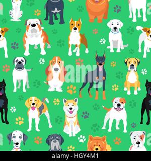 Modello senza cuciture con cani design piatto Illustrazione Vettoriale