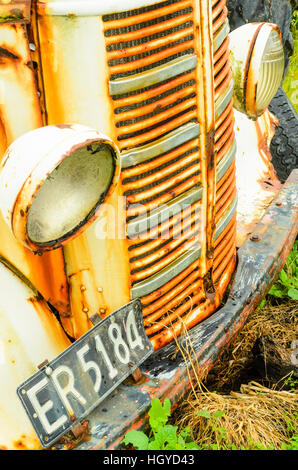 Rusty calandra del vecchio carrello a Cape Palliser, Wairarapa, Isola del nord, Nuova Zelanda Foto Stock