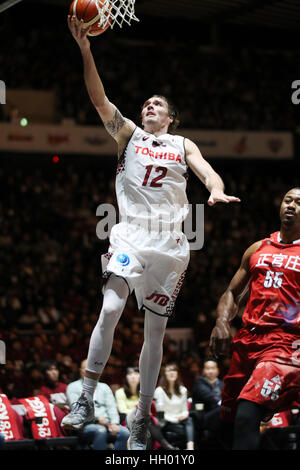 Tokyo, Giappone. 14 gennaio, 2017. Ryan Spangler (Brave Thunders) Basket : Asia Orientale Club Championship 2017 match tra Kawasaki Brave Thunders 83-80 Anyang KGC al 1° Yoyogi palestra a Tokyo in Giappone . Credito: Jun Tsukida AFLO/sport/Alamy Live News Foto Stock