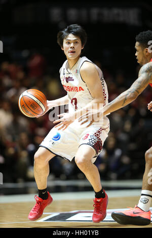 Tokyo, Giappone. 14 gennaio, 2017. Yuma Fujii (Brave Thunders) Basket : Asia Orientale Club Championship 2017 match tra Kawasaki Brave Thunders 83-80 Anyang KGC al 1° Yoyogi palestra a Tokyo in Giappone . Credito: Jun Tsukida AFLO/sport/Alamy Live News Foto Stock