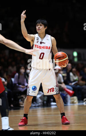 Tokyo, Giappone. 14 gennaio, 2017. Yuma Fujii (Brave Thunders) Basket : Asia Orientale Club Championship 2017 match tra Kawasaki Brave Thunders 83-80 Anyang KGC al 1° Yoyogi palestra a Tokyo in Giappone . Credito: Jun Tsukida AFLO/sport/Alamy Live News Foto Stock