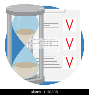 Pianificare il business icona ora piatta. Clessidra e Lista da fare. Illustrazione Vettoriale Foto Stock