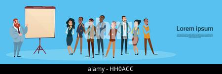 La gente di affari gruppo Presentazione flip chart, imprenditori Team Formazione Incontro di conferenza Illustrazione Vettoriale