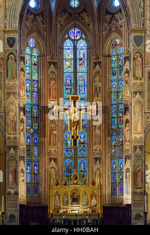 Firenze. L'Italia. Basilica di Santa Croce, la Cappella Maggiore (Principale cappella del coro), decorata con affreschi di Agnolo Gaddi Foto Stock