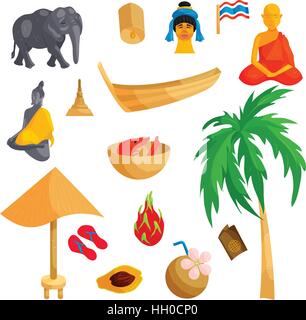 Thailandia set di icone, stile cartoon Illustrazione Vettoriale