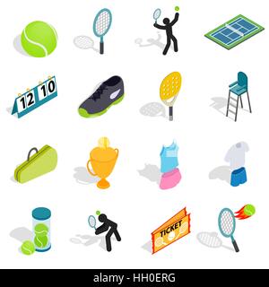 Tennis set di icone in vista isometrica 3d style Illustrazione Vettoriale
