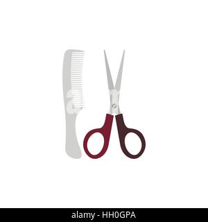 Pettine e forbici icona in stile piatto Illustrazione Vettoriale