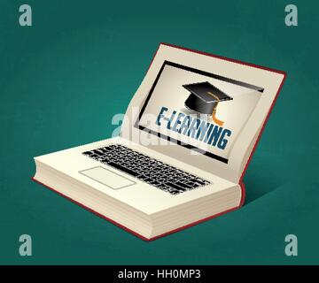 E-Learning - Prenota come laptop Electronic book concept Illustrazione Vettoriale