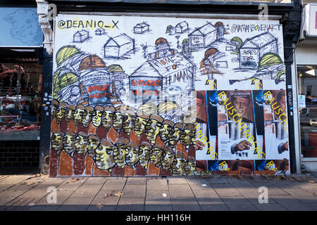 Arte di strada / graffiti in East Dulwich da Nathan Bowen rifugiati nuovamente la migrazione Foto Stock