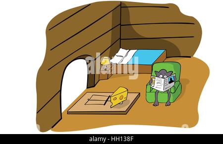 Illustrazione di un mouse ignorando una trappola isolato Illustrazione Vettoriale