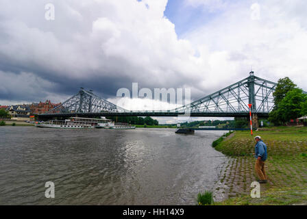 Dresda: Elba ponte Blaues Wunder (meraviglia blu), , Sachsen, Sassonia, Germania Foto Stock