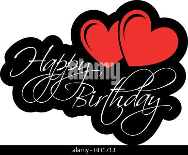 Buon compleanno con due cuori rossi per un utilizzo creativo in graphic design Illustrazione Vettoriale