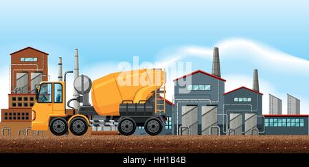 Scena di fabbrica con miscelatore cemento illustrazione Illustrazione Vettoriale