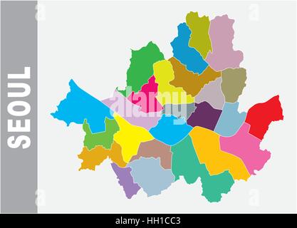 Coloratissima Seoul politica e amministrativa di mappa vettoriale Illustrazione Vettoriale