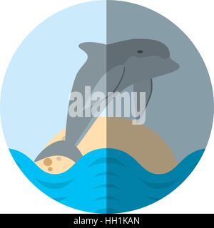 Dolphin pesce oceano accogliente ombra di badge Illustrazione Vettoriale