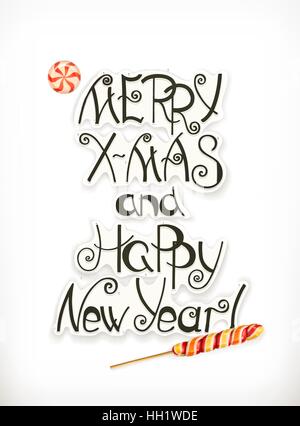 Auguriamo a tutti buon Natale e Felice Anno Nuovo. Lettering di natale Illustrazione Vettoriale