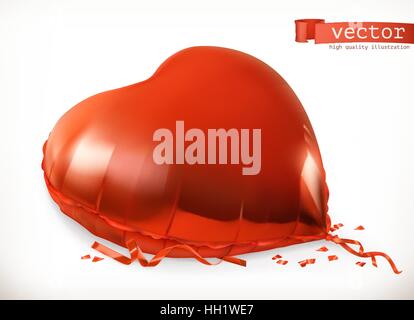 Cuore rosso palloncino giocattolo. 3d'icona vettore Illustrazione Vettoriale