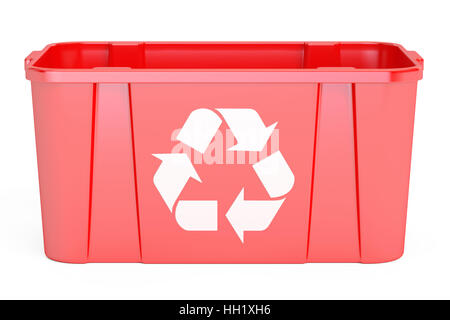 Red recycling bin, rendering 3D isolati su sfondo bianco Foto Stock