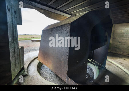 Bunker tedesco e artiglieria in Normandia,Francia vicino a Utah e Omaha Beach. Foto Stock