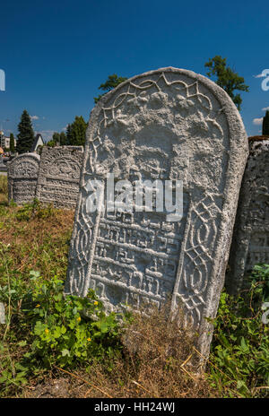 Le lapidi al cimitero ebraico in Lubaczow, Malopolska, Polonia Foto Stock