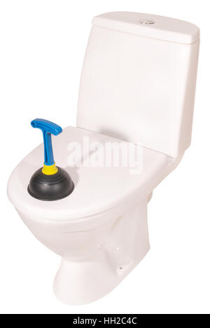 Il pistoncino sul coperchio del wc isolato con il percorso. Foto Stock