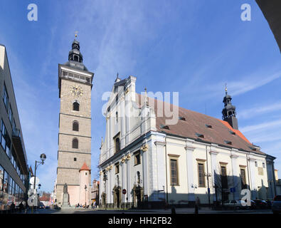 Ceske Budejovice (Budweis): la Cattedrale di San Nicola e la Torre Nera, , Jihocesky, Südböhmen, Boemia del Sud, ceco Foto Stock