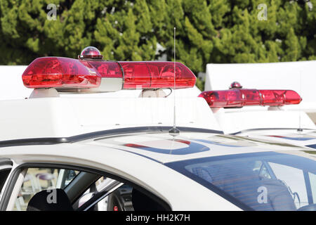 La polizia di luce rossa montata sul tetto di auto della polizia. Foto Stock