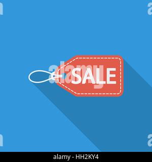 Vendita icona etichetta. Vettore di piana relativa icona con lunga ombra per il web e applicazioni per dispositivi mobili. Esso può essere utilizzato come - il logo, il pittogramma, icona, una infografica ele Illustrazione Vettoriale