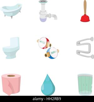 Wc set di icone, stile cartoon Illustrazione Vettoriale