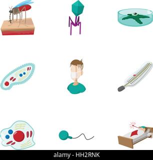La malaria set di icone, stile cartoon Illustrazione Vettoriale