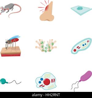 Malattia la malaria set di icone, stile cartoon Illustrazione Vettoriale
