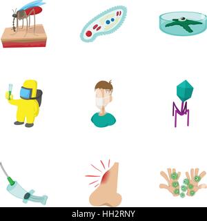 I sintomi della malaria set di icone, stile cartoon Illustrazione Vettoriale