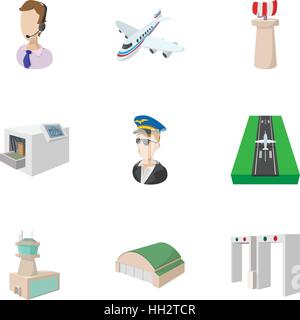 Aeroporto di set di icone, stile cartoon Illustrazione Vettoriale