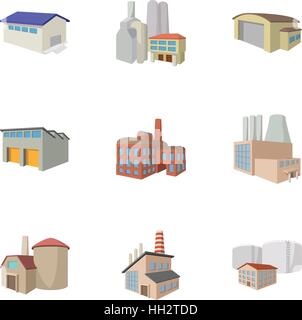 Complesso industriale di set di icone, stile cartoon Illustrazione Vettoriale