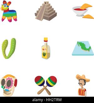 Messico set di icone, stile cartoon Illustrazione Vettoriale