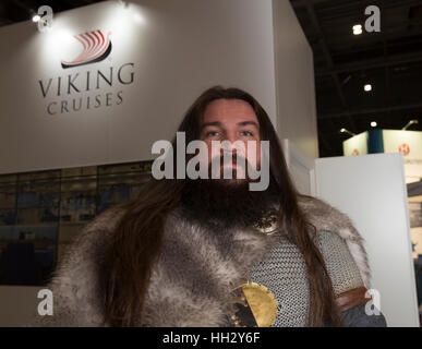 Excel,Londra,UK,XV Gennaio 2017,un Viking promuove Viking Cruises presso il Travel show in Excel, London©Keith Larby/Alamy Live News Foto Stock