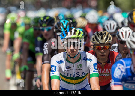 Adelaide, Australia. Il 17 gennaio, 2017. I ciclisti da Team UNISA (N.A.) durante la fase 1 del Santos Tour Down Under 2017. Credito: Ryan Fletcher/Alamy Live News Foto Stock