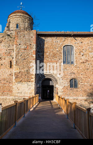 Una vista del famoso castello di Colchester nella storica cittadina di Colchester, Regno Unito. Foto Stock