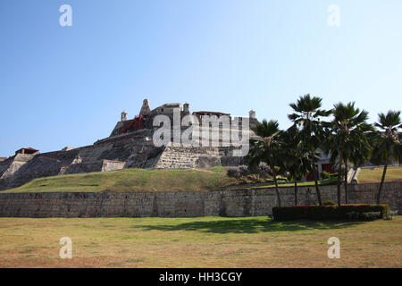 San Felipe de Barajas è una fortezza nella città di Cartagena, Colombia, America del Sud. Foto Stock