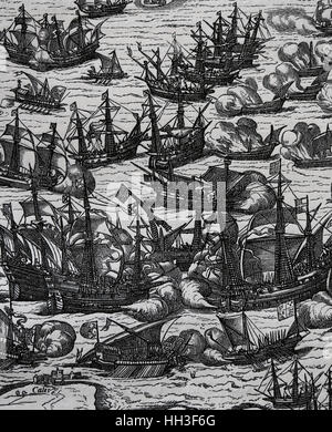 Armada spagnola. La flotta spagnola di 130 navi con lo scopo di invaso in Inghilterra. Incisione di copia di un originale di F. Hogenberg. Foto Stock