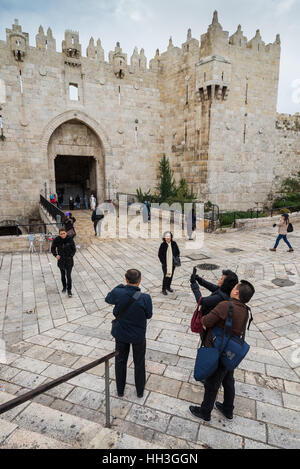 Damasco Gate nella Città Vecchia di Gerusalemme, Israele Foto Stock