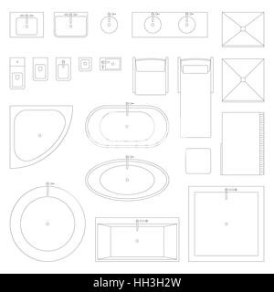 Linea di icone di interni per il bagno. Illustrazione Vettoriale