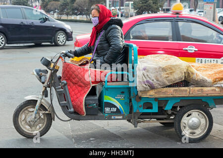 Movimento merci su ebike, Shizuishan, Ningxia, Cina Foto Stock